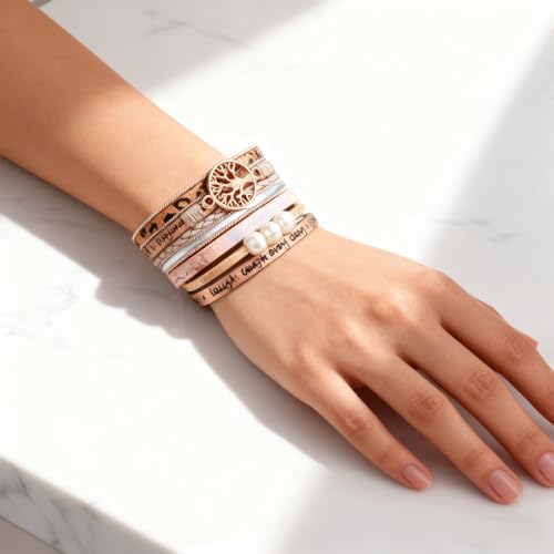 Leather Wrap Bracelets for Women, Boho Leopard Multi-Layer Crystal Beads Cuff Jewelry - color: J-Warp-004