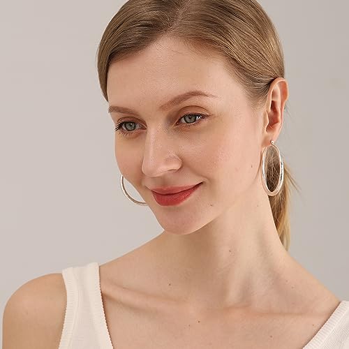 OOOPEL 925 Sterling Silver Hoop for Women Gold Hoop Earrings Hypoallergenic Diamond-Cut Ripples Designed - Non Tarnish Large Hoop Earrings(30/40/50/60/70mm) - color: Silver-50mm