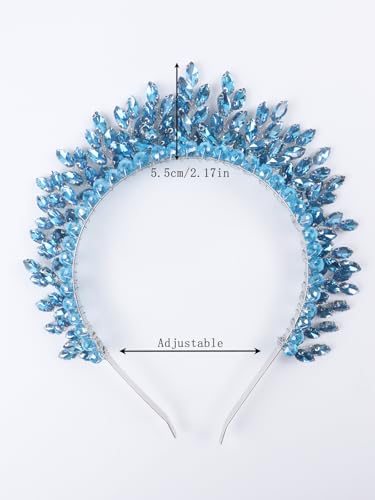 Bridal Rhinestone Headband Wedding Hair Accessories for Women, Pearl Crystal Headband Wedding Costume Headpieces for Brides Princess Quinceanera Christmas Party Prom Birthday(Light Blue) - color: Light Blue