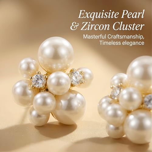 Crafted Pearl Cluster Earrings, Chunky Faux Pearls For Women, Dainty Rhinestone Studs, Elegant Bridal Wedding Jewelry, Statement Stud Accessories Gift