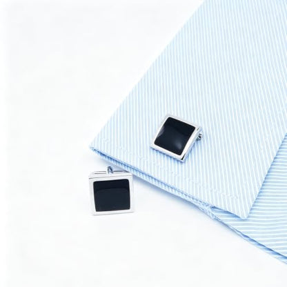 Silver Black Tone Square Men's Cufflinks for French Shirt in Gift Box | Classic Tuxedo Mens Women Cuff Links Set Jewelry for Wedding Party Formal Casual Business Office Dress, Easy to Put on