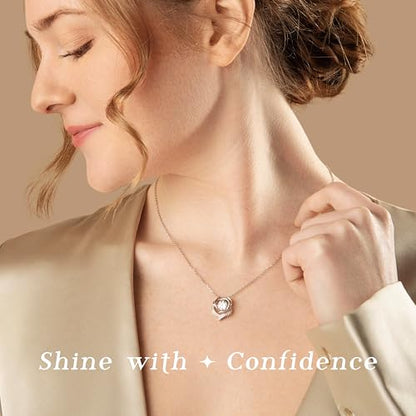 ARINZA Moissanite Necklace for Women, 1 Ct 925 Sterling Silver Dancing Stone Pendant, 18+2 Inch Chain, Valentine’s Day Christmas Gift for Her, Wife, Mom, Anniversary, Birthday - color: 9 Rose.