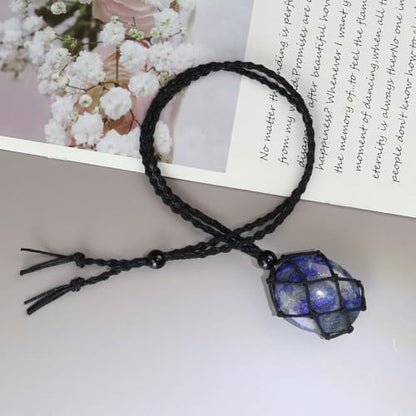 weryerker Natural Gemstone Pendant Necklace Healing Crystal Stone Pendant with Hand-Woven Rope Adjustable for Women Men - color: 1PC Lapis Lazuli