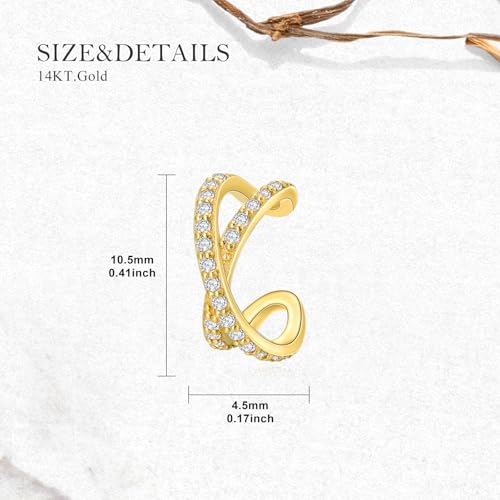 Solid 14K Gold Ear Cuff Earring for Women,14kt Real Gold Ear Cuff Hypoallergenic Non Piercing Cartilage Earring Jewelry Gifts for Christmas Birthday Her Mother Wife - style: Style 0