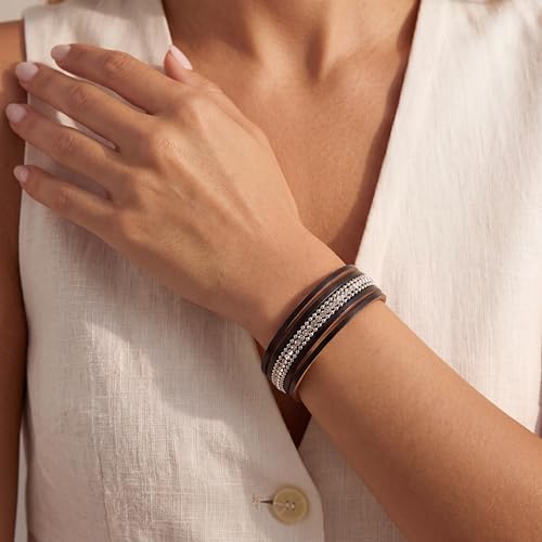 Edoneery Leather Wrap Bracelets for Women, Boho Layered Cuff Bangle | Multi-layer Leather Cuff, Daily wear, Stackable Bangle, Easy on-off, Western Jewelry Gifts for Women - color: Black-1