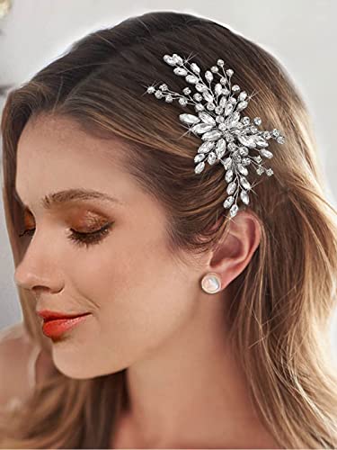 Bride Wedding Hair Comb Silver Crystal Hair Pieces Rhinestone Headpieces Bridal Clip Side Combs Hair Accessories for Women and Girls - color: A-Silver