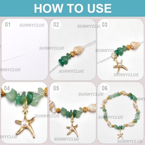 SUNNYCLUE 1 Box 6 Sets Sea Bracelet Making Kit Natural Stone Chip Beads Enamel Starfish Shell with Acrylic Pearl Rose Quartz Stone Chip Bead for Jewelry Making Kit Women Adults Starters Gift - style: Ocean 1