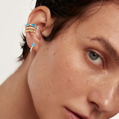 Ear Cuffs Non Piercing for Women 14K Gold Plated Ear Cuff Earrings Colorful Cubic Zirconia Paved Trendy Cartilage Earring Jewelry | Single - color: Turquoise