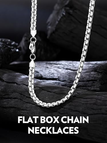Bandmax Solid Stainless Steel Flat Box Link Chains 2MM/4MM/6MM/8MM Silver/Gold/Black Rolo Cable Chain Necklaces for Men Women 14"-30" Length, Gift Packed - color: 07 6MM-Silver Tone