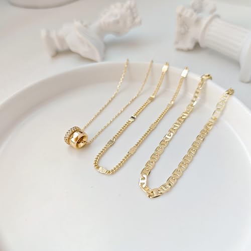 OGD Layered CZ Rondelle Pendant Necklaces for Women, 14K Gold Plated Trendy Mariner Chain Dainty Circle Rondelle Pendant Choker Necklace for Women Two-Toned Cubic Zirconia Gold Necklace - color: Gold Rondelle Layered-3PCS
