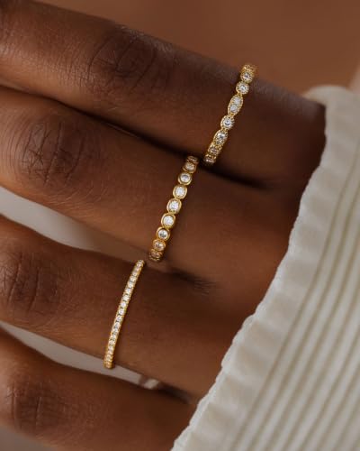 TOBENY Gold Engagement Rings for Women Non Tarnish 14K Gold Plated Stackable Cubic Zirconia Wedding Bands Ring Dainty Promise Love Eternity Stacking Thumb Ring Set Gold Bridal Rings Size 6 7 8 9 10 - color: B-3Pcs Gold Wedding Cubic Zirconia Rings