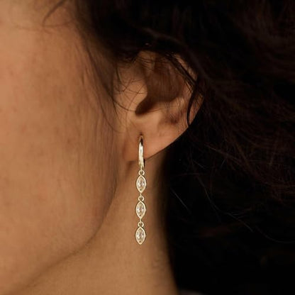 Dangle Earrings for Women Trendy, 14K Gold Plated CZ Huggie Drop Earrings, Dainty Long Chain Prom Wedding Jewelry Gift for Her - style: Marquise CZ
