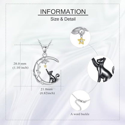 YAFEINI Moon Animal Necklace S925 Sterling Silver Owl/Fox/Red Panda/Possum/Snake/Dachshund Pendant Necklace Animal Jewelry Gifts for Women Mom Wife - style: Cat