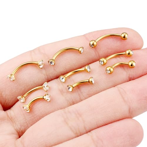 Hoeudjo Rook Piercing Jewelry Surgical Steel Eyebrow Piercing Jewelry 16g Surface Tragus Earrings Curved Barbell Daith Eyebrow Rings for Women Different Length 6/8/10mm - color: gold-tone,length 6/8/10mm