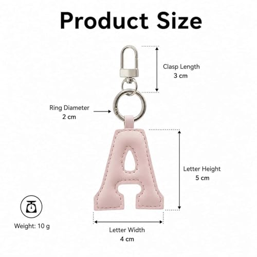 Initial Letter Keychain,Stainless Steel,Colorful Faux Leather Keyring for Backpack,Purse,Car Keys,Gift for Men Women - color: A
