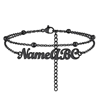 PROSTEEL Trendy Handcuffs Design/Customize Words Ankle Bracelet For Women, 316L Stainless Steel Anklets Silver/Gold/Black Tone, Hypoallergenic, Come with Box - style: 06 Customize-Bead Chain(8.5"-10.5")-Cool Black