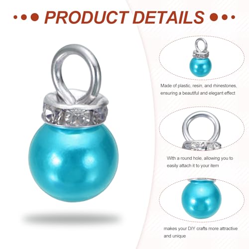 MECCANIXITY 100Pcs Imitation Pearl Pendant 10mm Faux Pearl Beads with Rhinestone for Dangle Jewelry Making Earrings Necklace Bracelets Crafts, Sky Blue - color: Sky Blue
