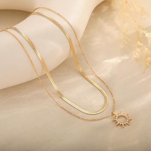 Moodear Gold Necklace for Women 14K Gold Plated Chain Necklace | Gold Chunky Necklace, Dainty Cuban Link Paperclip Chain Layered Necklace, Trendy Fashion Gift for Women Daily Wear - style: Sun pendant chain necklace