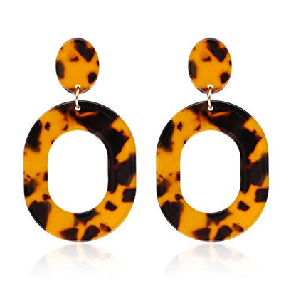 Acrylic Earrings For Women Statement Geometric Earrings Resin Acetate Drop Dangle Earrings Mottled Hoop Earrings Fashion Jewelry - color: D:Tortoiseshell