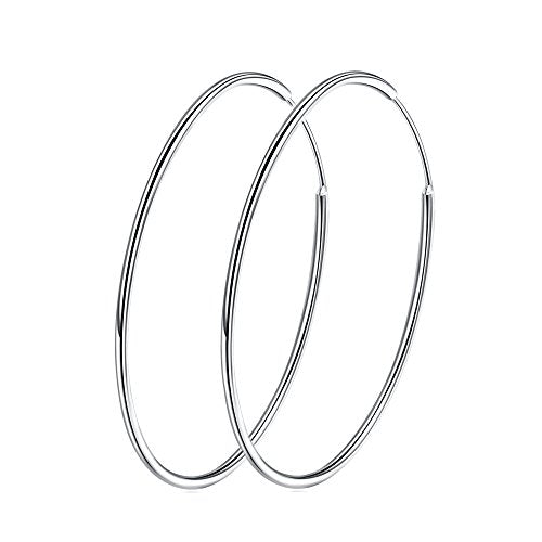 Chic 925 Sterling Silver Big Hoop Earrings Minimalist Round Circle Endless Large Huggie Hoops Statement Earrings 50/60/70/90mm Hypoallergenic Fashion Jewelry Gifts for Women Girls - style: 60mm