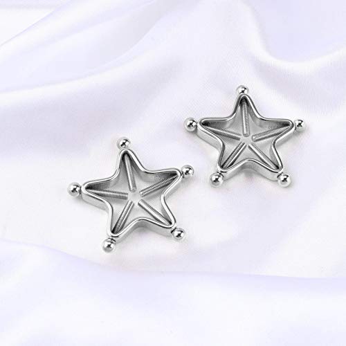 1 Pair Adults Non-Piercings Nipple Shield Adjustable Body Piercing Geometric Stars Nipple Clamp Ring Body Jewelry - color: #1 Silver