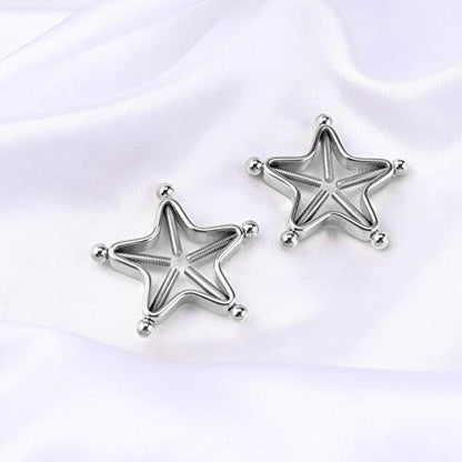 1 Pair Adults Non-Piercings Nipple Shield Adjustable Body Piercing Geometric Stars Nipple Clamp Ring Body Jewelry - color: #1 Silver