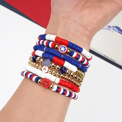 Ardorchid Halloween Bracelets for Women Pumpkin Ghost Steleton Bat Skull Beaded Stackable Stretchy Bracelet Rugby Thanksgiving Christmas Heishi Bracelets - color: USA Bracelet -E