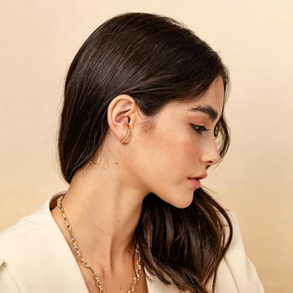 KELMALL 14K Gold Plated CZ Ear Climber Earrings for Women – Curved Bar Cuff Stud Earrings, Sparkly Cubic Zirconia Arc Climber, Minimalist Statement Jewelry - color: Plain - Gold