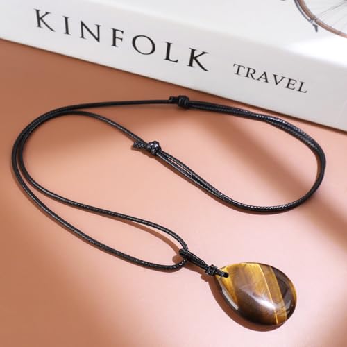 Teardrop Gemstone Necklaces for Women, Healing Crystal Pendant Necklace Birthstone Jewelry for Women - color: Tiger's Eye