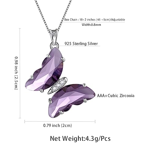 Aurora Tears Butterfly Necklace Earrings Ring Bracelet - Women 925 Sterling Silver Animal Butterflies Birthstone Pendant Crystal Wedding Birthday Jewelry - color: pendant-B.February-purple