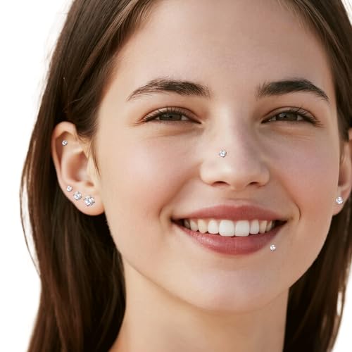 8PCS 18G 20G 22G Nose Studs, Hypoallergenic L Shaped Nose Rings Set | Gold/silver styles, 316L Surgical Stainless Steel, CZ sizes 1.5-3mm, secure fit for sensitive skin and daily wear - color: 22G L-Shaped Silver
