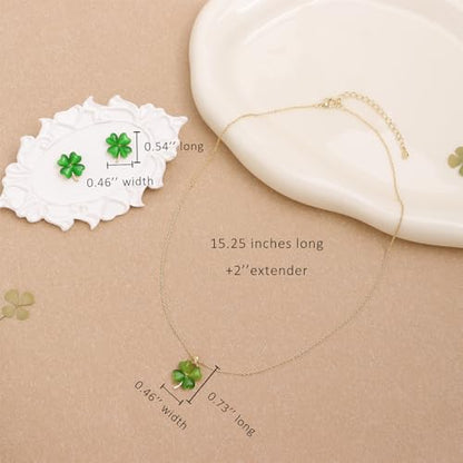 Gold Silver Stud Earrings Pendent Necklace Sets for Women, Dainty Rhinestone Crystal Necklace Earing Jewelry Set Wedding Accessories Fashion Holiday Gift - color: Green Four Leaf Clover St. Patrick's Day