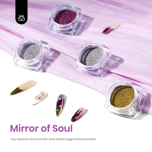 Beetles Chrome Nail Art Glitter 4 Colors Metallic Mirror Effect | Gold Silver Pink Pigment and Holographic Chrome Powder Diy Nail Art Manicure 0.5g/Jar - color: Mirror of Soul