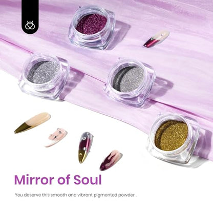 Beetles Chrome Nail Art Glitter 4 Colors Metallic Mirror Effect | Gold Silver Pink Pigment and Holographic Chrome Powder Diy Nail Art Manicure 0.5g/Jar - color: Mirror of Soul