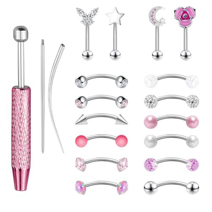 Eyebrow Rook Piercing Jewelry with Tools Barbell Eyebrow Rings | 16G Stainless Surgical Steel Rook Earrings Vertical Labret Lip Surface Tragus Frog Eyes Piercing Jewelry - style: 19A