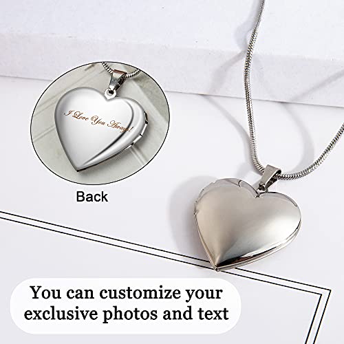 Farfume Personalized Photo Necklace for Women/Men, Memorial Jewelry Gifts | Holds 2 Pictures Pendant, Custom Engraved Text, Beautiful Locket for Girls, Durable Stainless Steel, Mothers Day Gifts - color: Heart Locket Silver