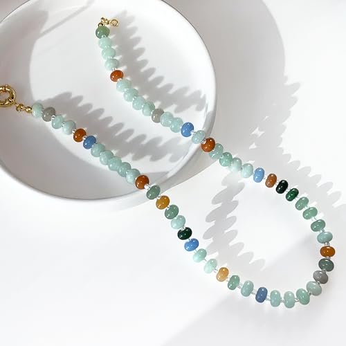 HAXIYA Colorful Beades Gemstone Necklace for Women Boho Beaded Choker | Rainbow Natural Stone Chunky Bead Surfer Summer Beach Necklaces Jewelry Hypoallergenic - color: Green