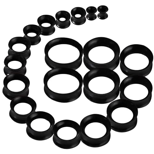 20Pcs Silicone Ear Gauges 2G-25mm Flexible Ear Tunnels Gauges Soft Expander Stretching Ear Plugs Tunnels Black Earring Piercings Jewelry for Men Women - color: Thin Black Silicone