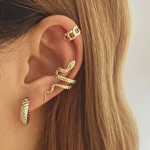 Gold Plated Ear Cuff Earrings for Women Non Piercing - Hypoallergenic Ear Cuffs Silver/Gold Non Tarnish Clip on Cartilage Earrings Fake Earring Set - color: D2:3pcs gold snake earrings