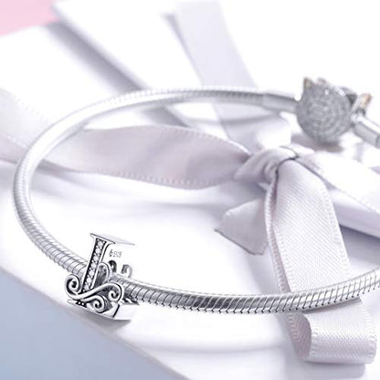 BISAER 925 Sterling Silver Initial Letter A-Z Charms for Bracelets Alphabet Beads Charm Jewelry Gifts - color: Letter L