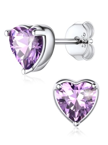 ChicSilver 925 Sterling Silver Earrings Sparkling Heart/Round/Princess Cut Birthstone Earrings for Women Birthday Jewelry with Gift Box - style: B.June(Alexandrite)-Heart Cut