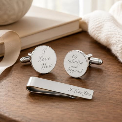 JUOOE Cufflinks for Men Tie Clip Set Cuff Links Personalized CuffLinks Gift for Groom Husband Father Boyfriend Stainless Steel Cufflinks Shirt Business Wedding Gifts - style: Silver I love you