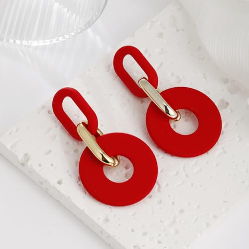 RUOFFETA Acrylic Rectangle Earrings, Fashion Acrylic Square/Oval/Hoop Statement Drop Earrings for Women - color: Red Round