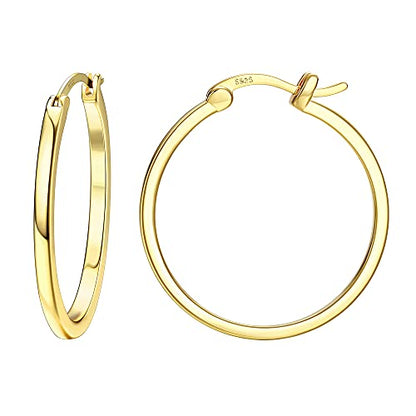 18K Gold Plated Hoop Earrings - 925 Sterling Silver Hoop Earrings Womens Hypoallergenic Hoops | Square Tube Hoop Earrings for Women 15mm/20mm/30mm/40mm - color: Gold 30mm