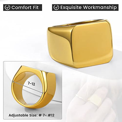 GoldChic Jewelry Personalized Signet Rings Men Women, Stainless Steel Custom Photo Bold Square/Oval Monogram/Old English Initial Pinky Stacking Statement Ring in Black/Silver/Gold (Size 7-14) - color: Gold-Blank - Square