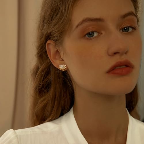 LOYATA Spike Earrings Gold Huggie Hoop Diamond Cubic Zirconia 14K Gold Plated Dainty Small Simple Hypoallergenic Geometric Jewelry Gift for Women - color: Butterfly Thorn