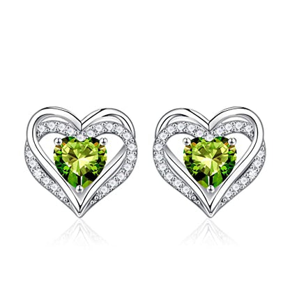 Iefil Birthstone Earrings for Women - 925 Sterling Silver Heart Stud Earrings Birthday Gifts for Women - color: 08-Aug-Created Peridot