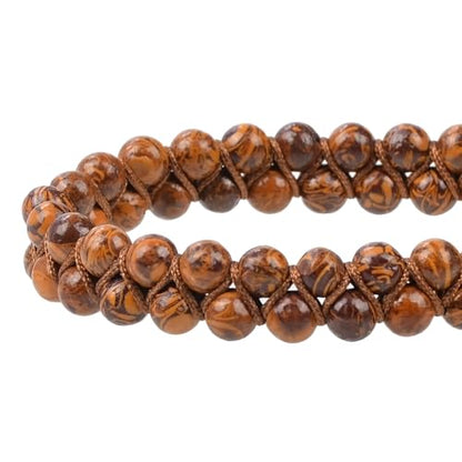 MASSIVE BEADS Double Layer Natural Chakra Healing Power Crystals Macrame Bracelet Yoga Stone Beads Gemstone Meditation Relax Anxiety Bangle for Unisex Women Men - color: Tiger Skin Stone, size: 6mm