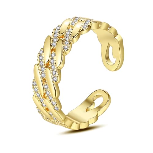 18K Gold Plated Rings for Women and Teen Girls Non Tarnish Cubic Zirconia Fidget Ring Butterfly/Snake/Mesh/Cross/Crown Knuckle Ring Open Adjustable Statement Stacking Chunky Rings - color: Gold Twist