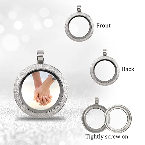 WANDIC Photo Charms, Set of 4 Matte Stainless Steel Round Memory Locket Pendant Bridal Wedding Bouquet Charms for Photo or Wedding, 25mm - color: 4pcs-silver Matte